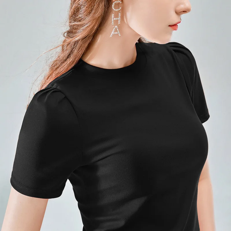 

Short sleeve T-shirt women's new year women's summer round neck half sleeve T-shirt bubble sleeve top