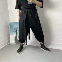 mens wide leg trousers spring and autumn new personality false two pieces of stitching large size seven minute trousers
