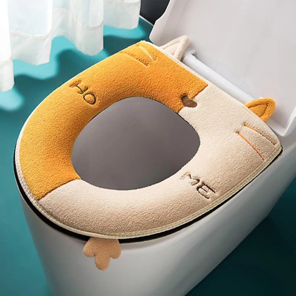 

1PC Winter Warm Toilet Seat Cover Thicken Plush Universal Pad Soft Accessories Wc O-Shape Toilet With Handle Bathroom Cushi F5D2