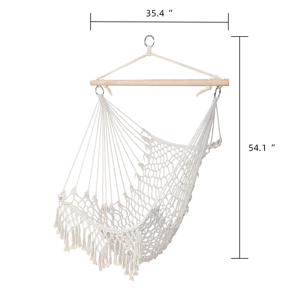 

Cotton Rope Sling With Tassel Beige Portable Hammock Outdoor Hammock Garden Sports Home Travel Camping Swing