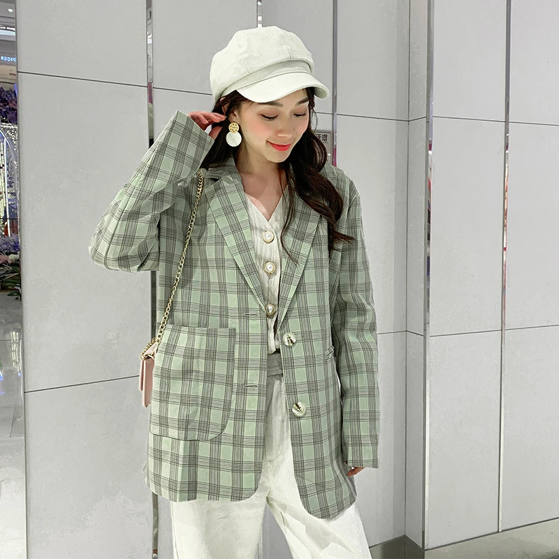 Женский блейзер модный костюм воротник узор в клетку BF универсальная милая