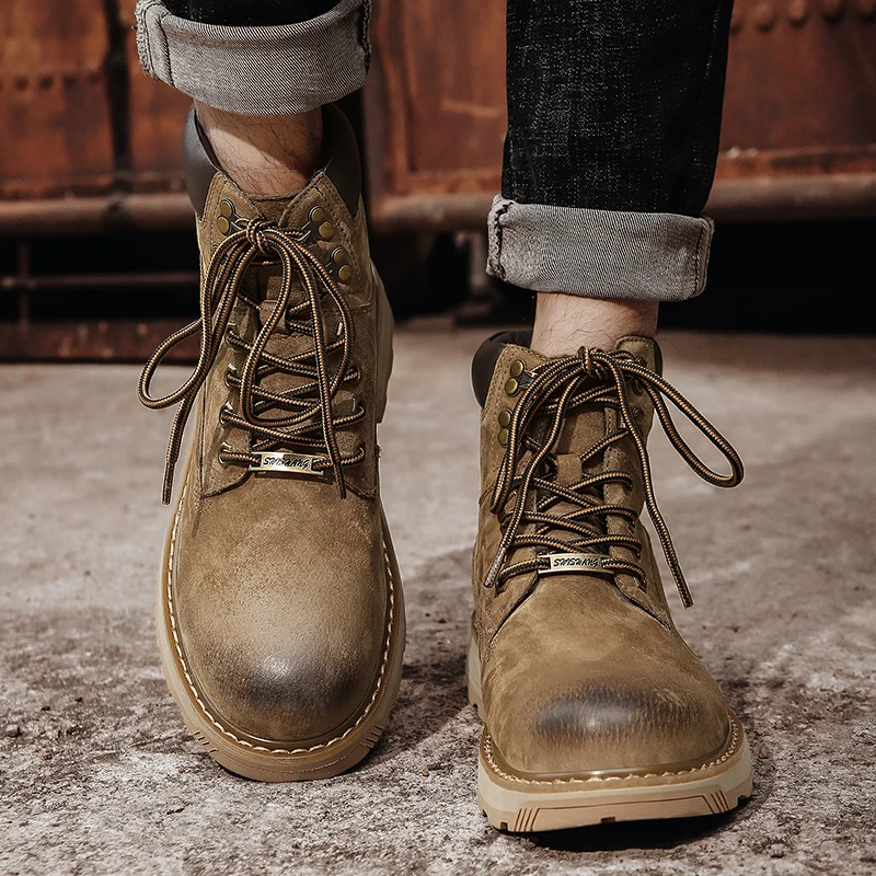 

Golden Sapling Motorcycle Men's Boots Fashion Genuine Leather Casual Shoes Men Soft Rubber Leisure Winter Boot Tooling Footwear