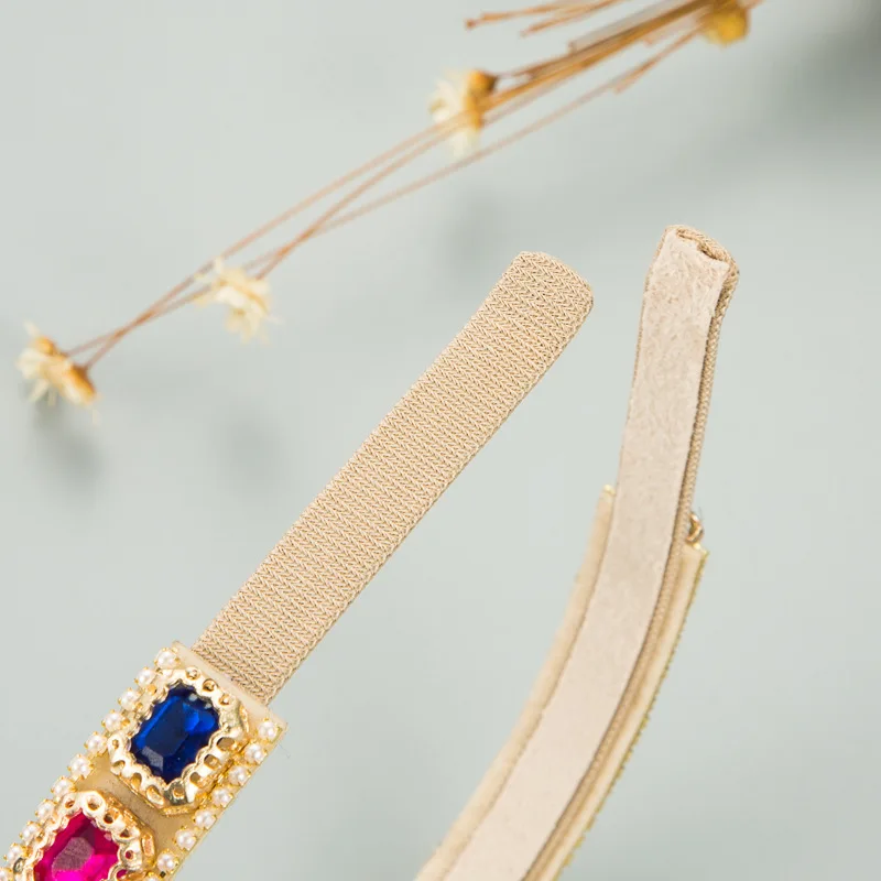 

2021 Baroque Korean Simple Thin Side Hairband Pink Cute Face Wash Headband Inlaid Glass Full Diamond Hair Accessories