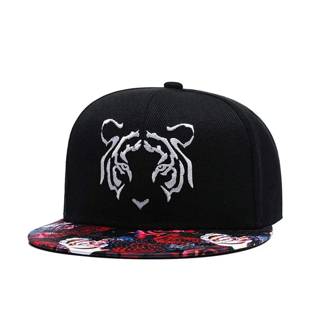Snapback Кепка с тигром, кепка для мужчин и женщин, регулируемая плоская кепка с цветочным принтом в виде Розы, спортивная летняя Молодежная бейсболка в стиле хип-хоп, Черная