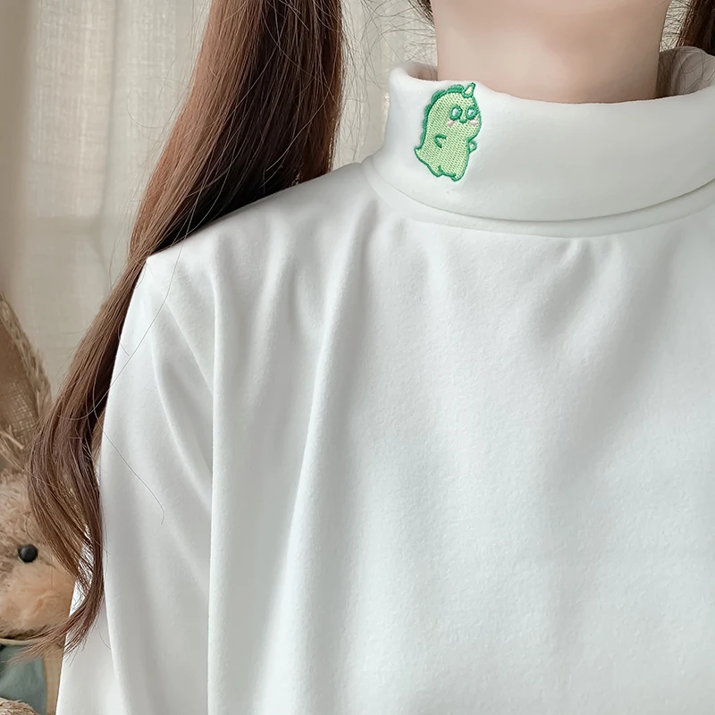 Женская утепленная Водолазка с длинным рукавом вышивкой