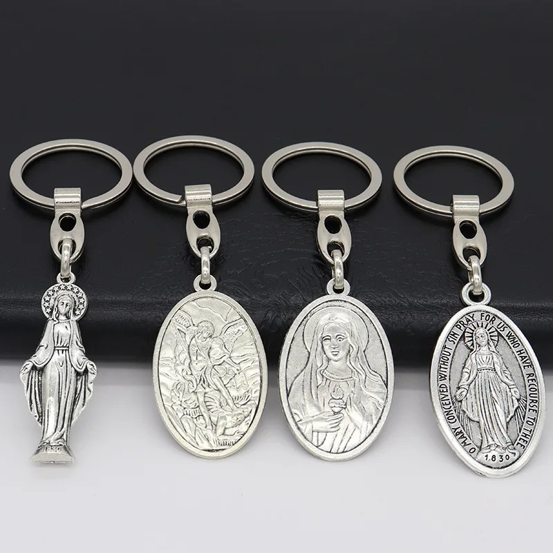 

Double-sided Keychain Virgin Mary Angel Exorcism Keyring Jewelry Pendant Catholic Christian Crafts Fashion Car Keyholder Jewelry