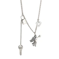 new 925 sterling silver retro design love angel key lock ladies necklace jewelry promotion women new year gift no fade chain