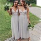 YiMinpwp Серебряные платья для подружек невесты, юбка-спагетти, складки, сад, страна, пляж, Свадебная вечеринка, гостевые платья