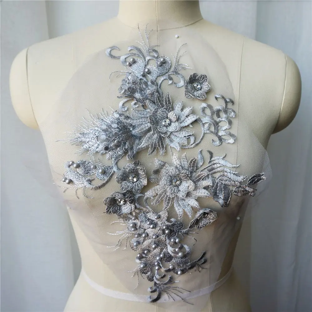 Кружевной вышитый бисер цвет золотой серый белый синий|Заплатки| |