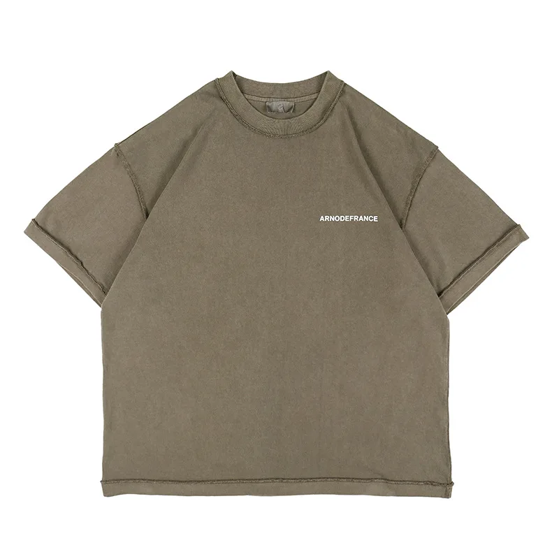 

2021 Summer Fashion Men Arnodefrance T Shirt Solid Color Basic Letter Printing Fried Color Heavy Anti-car Short-sleeved T-shirt