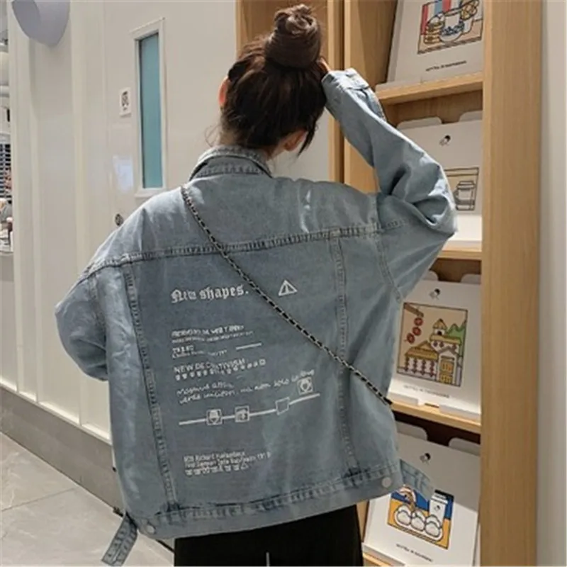Новая свободная джинсовая куртка с буквенным принтом для женщин 2020 Весенняя
