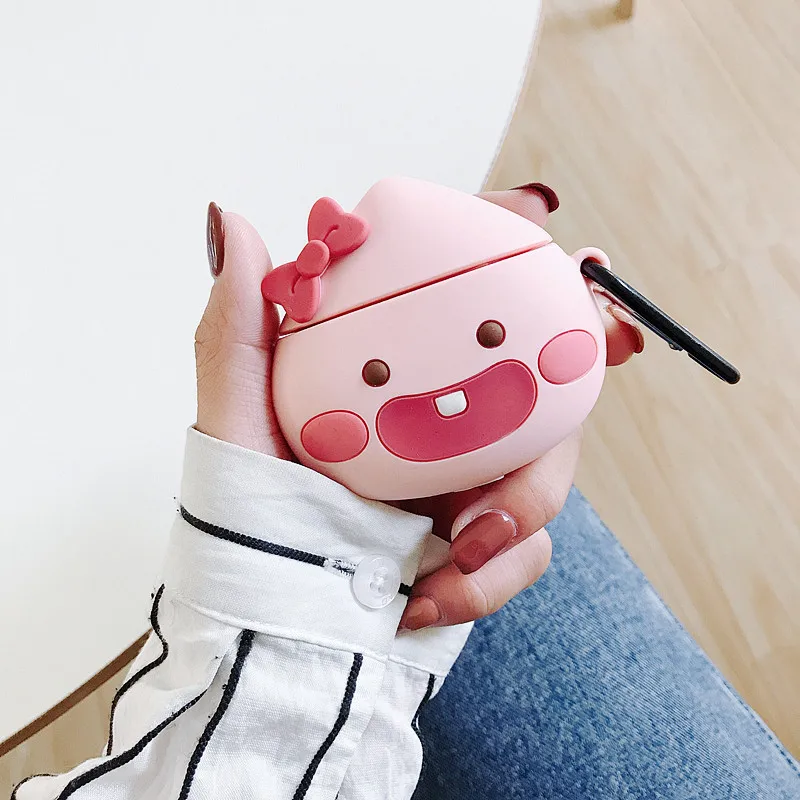 

For AirPod 1 2 Case 3D Honey Sweet Pink Peach Cute Cartoon Soft Silicone Wireless Earphone Cases For Apple Airpods Cover Funda