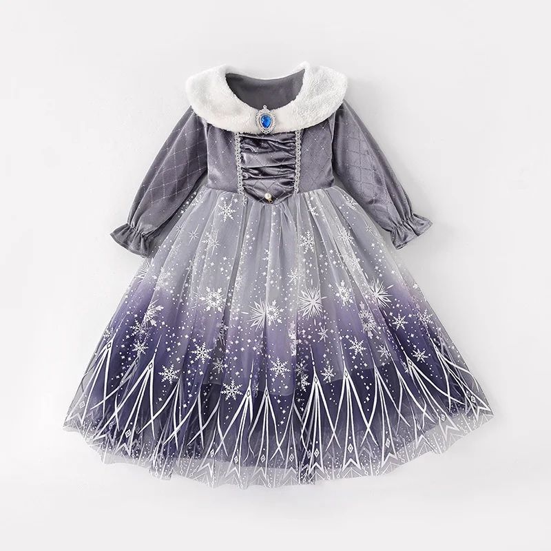 

Autumn Kids Dresses for Girls Frozen Elsa Princess Party Costume Winter Golden Velvet Mesh Snow Queen Children Birthday Outfits