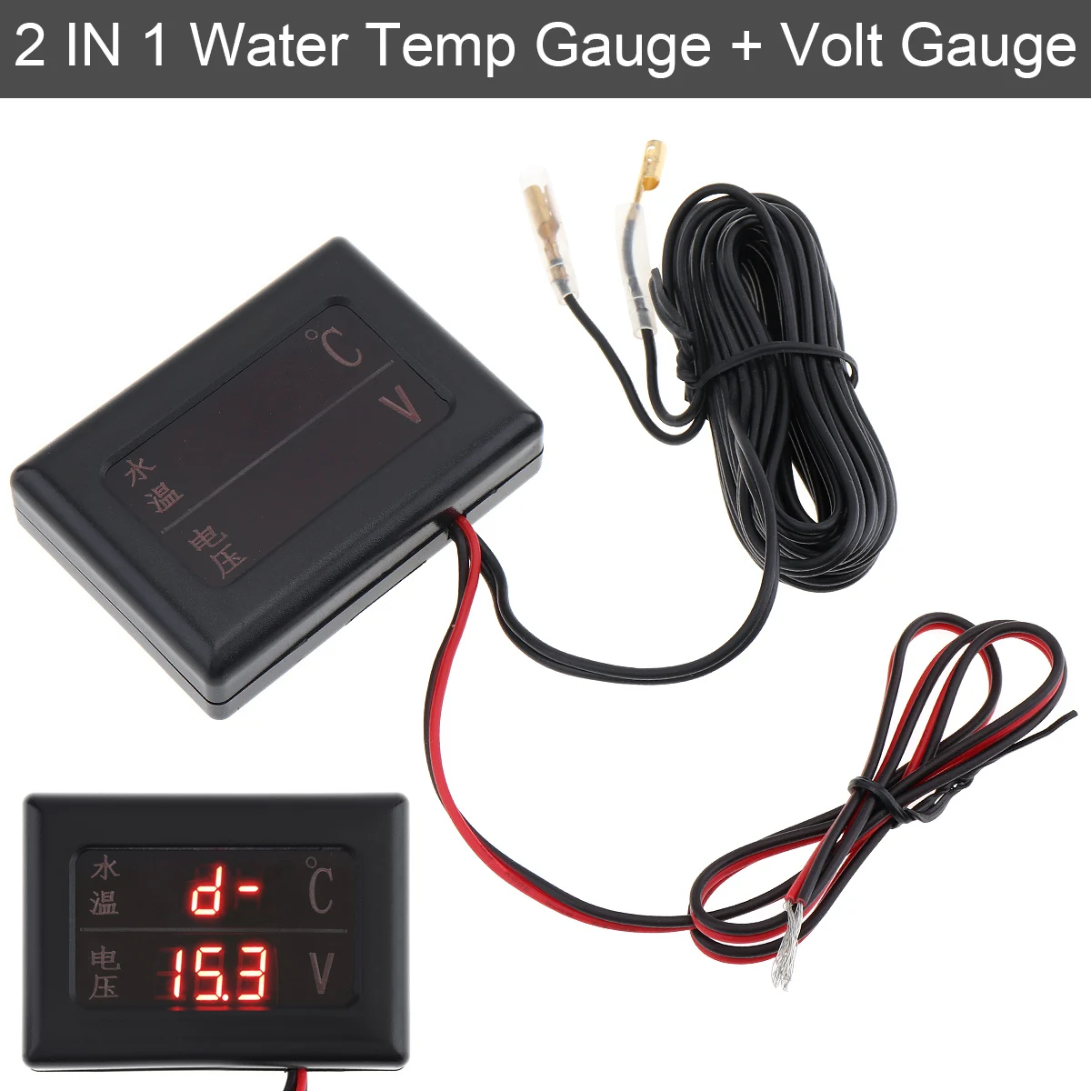 

New 2 In 1 12V-24V 8-30V Universal Black Digital Anti Shake Water Temperature Gauge + Volt Gauge with Sensor Fit Car/Truck