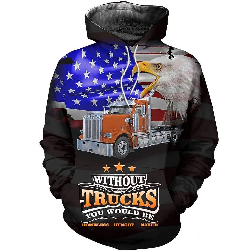 

Пуловер с изображением грузовика американского Орла, уличная одежда с 3D принтом, для мужчин и женщин, толстовки с капюшоном, забавные толсто...