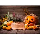 Фон для детской фотосъемки с изображением тыквы на Хэллоуин и цветов деревянной доски