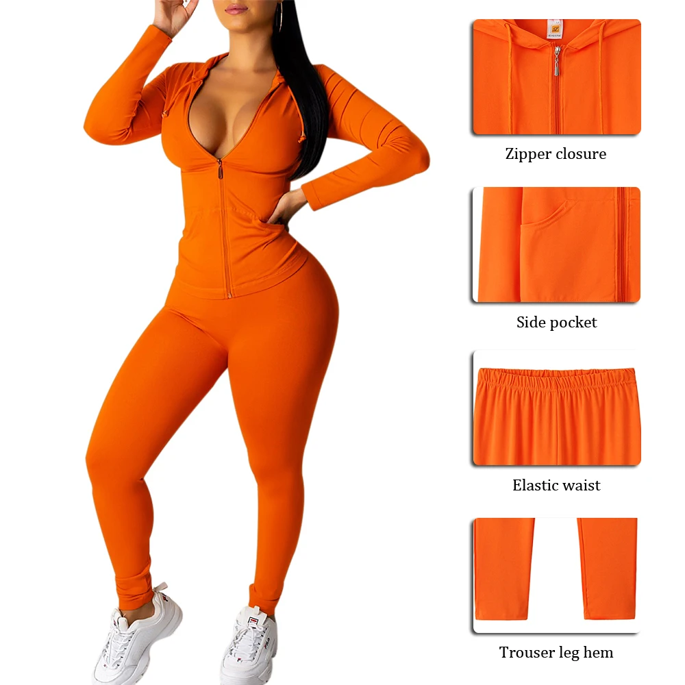 

WENYUJH New Autumn Winter Women Zipper Up Long Sleeve Top Hooded Pants Suit Two Piece Set Casual Sporting Tracksuit Outfit