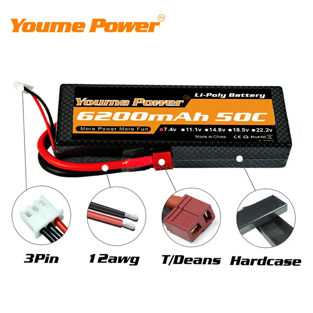 2 шт youme 2s lipo батарея 74 v 5200 мач 6200 мач 3300 ма