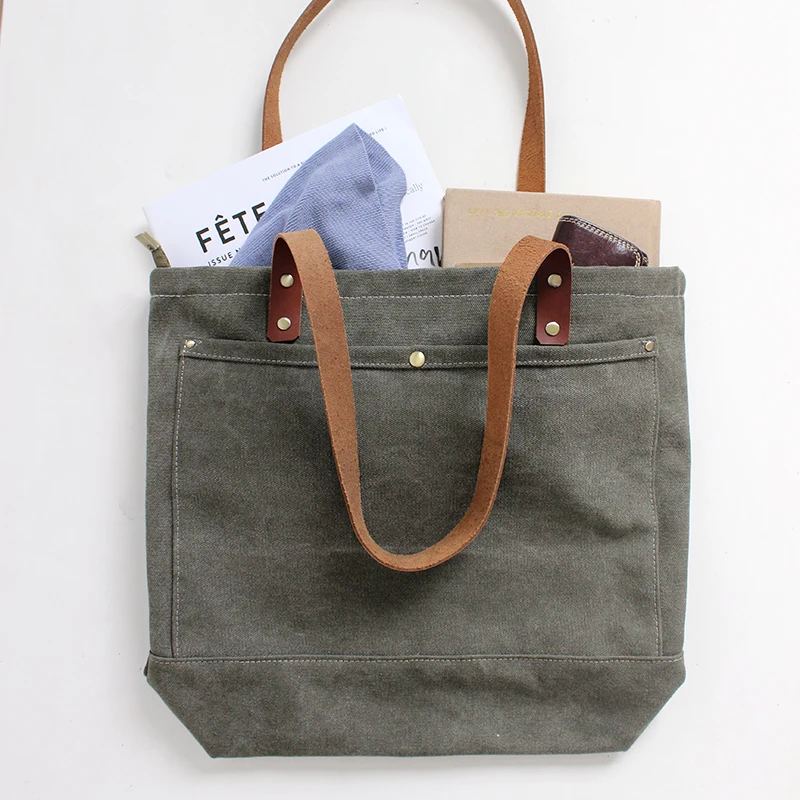 Оригинальная женская сумка ручной работы кожаная холщовая сумка-тоут пляжная