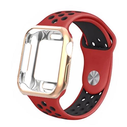 red black 7 Ремешок для часов apple watch 4 Band correa apple watch 42 мм 38 мм 44 мм 40 мм iwatch series 5 4 3 2 Силиконовый браслет pulseira ремешок для часов - Цвет ремешка: red black 7
