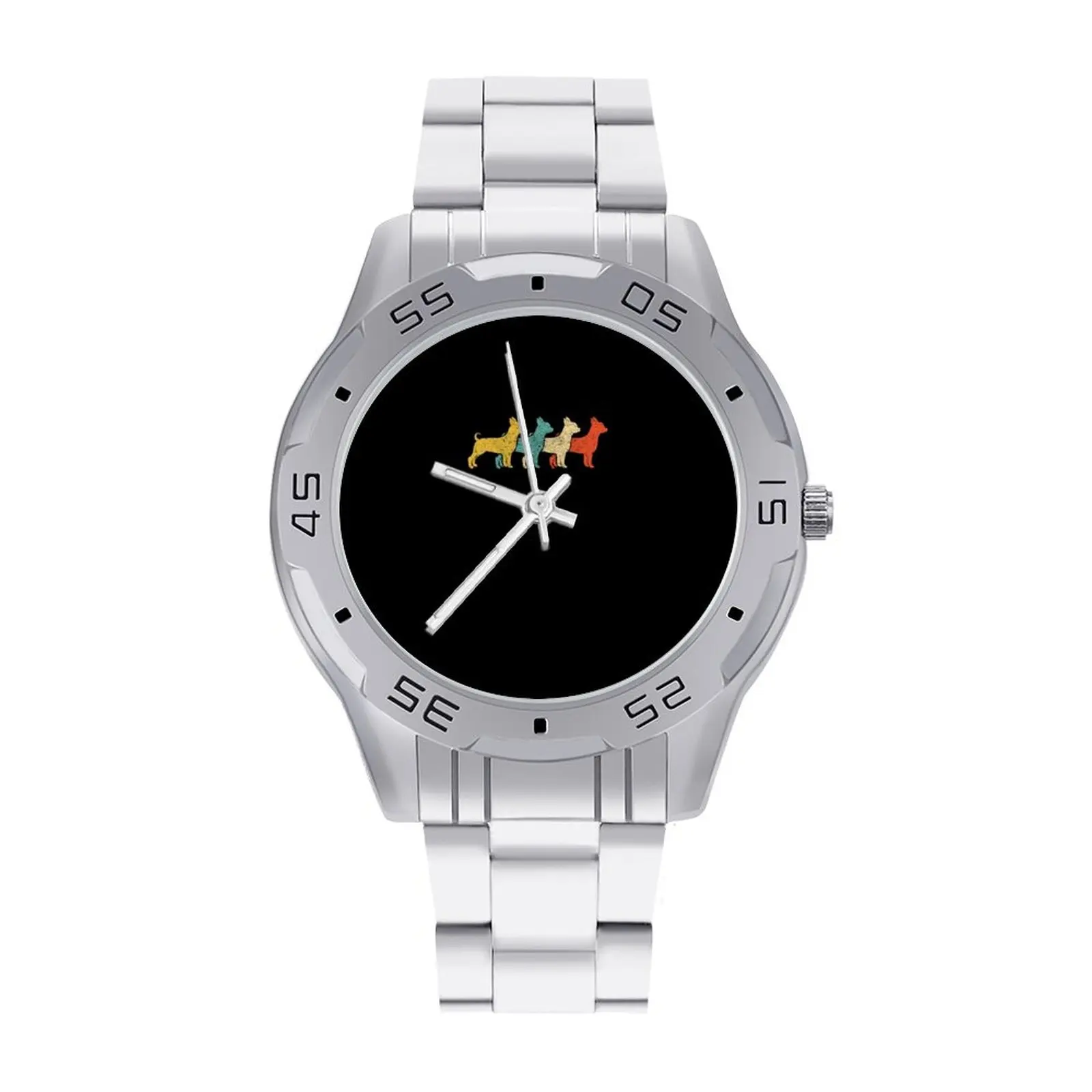 Кварцевые часы Чихуахуа из нержавеющей стали, наручные часы для мальчиков, спортивные винтажные наручные часы