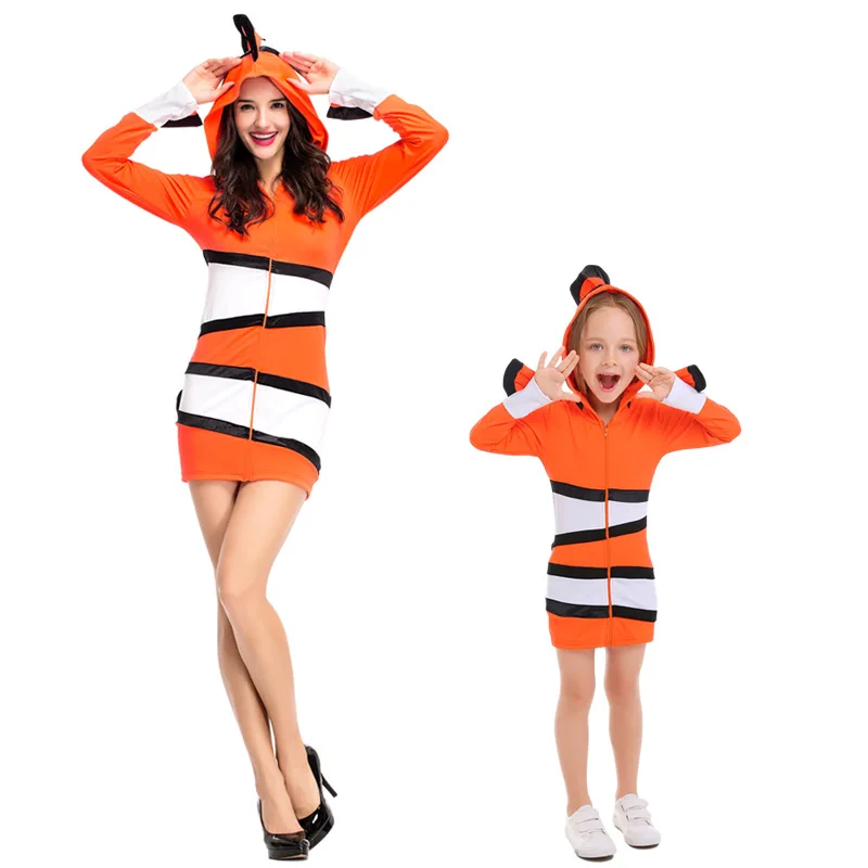 

Halloween Cosplay Costume For Parent-Child Orange Fish Ocean Theme Party Suit Girl Woman Stage Set School Performance Clothes