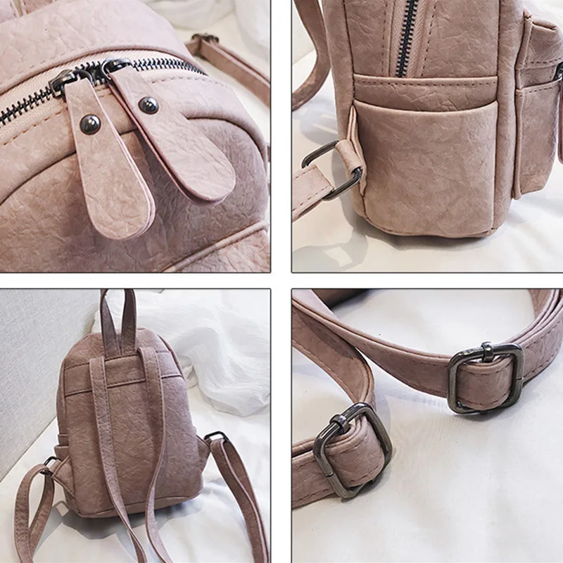 

2021 New Women Backpack Quality Soft PU Leather Backpacks Travel Multi-Function Back-pack Mini Branded Girls College schoolbag