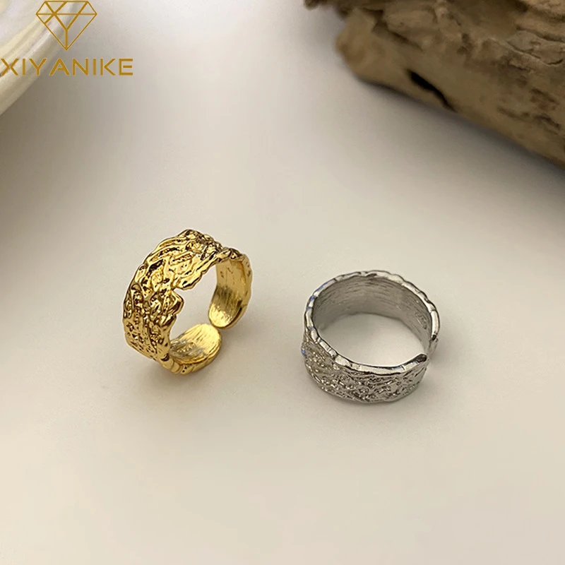 

XIYANIKE Silver Color Creative Round Tin Foil Fold Width Ring For Women Temperament Jewelry Accessories Party Kольцо