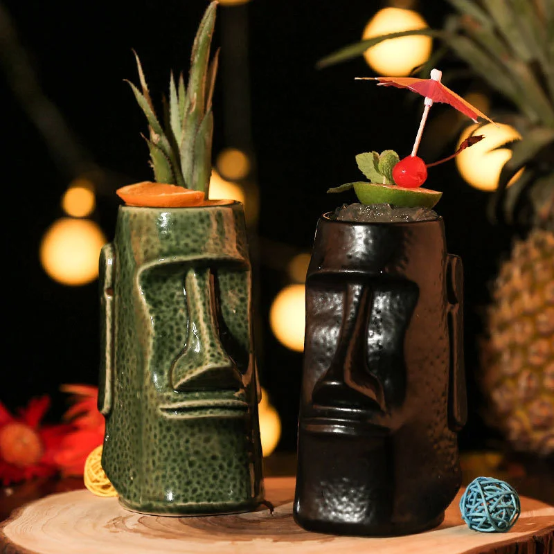 Halloween Ceramic Tiki Mug Creative Human Face Porcelain Beer Wine Mug Cup Hawaii Easter Island Zombie Cocktail Glass images - 6