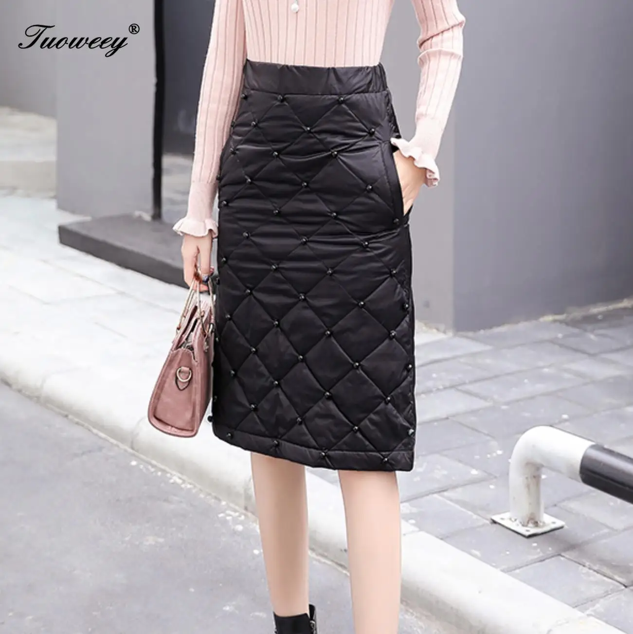 2XL Горячая распродажа! Женская Зимняя юбка из хлопка размера плюс с отделкой