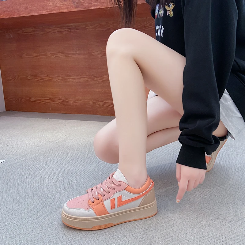 

2021 Round Toe Small White Shoes Girl Cute Shoes New Casual Sports Shoes Simple Lace Sneakers Women Pink Board Shoes Breathbale
