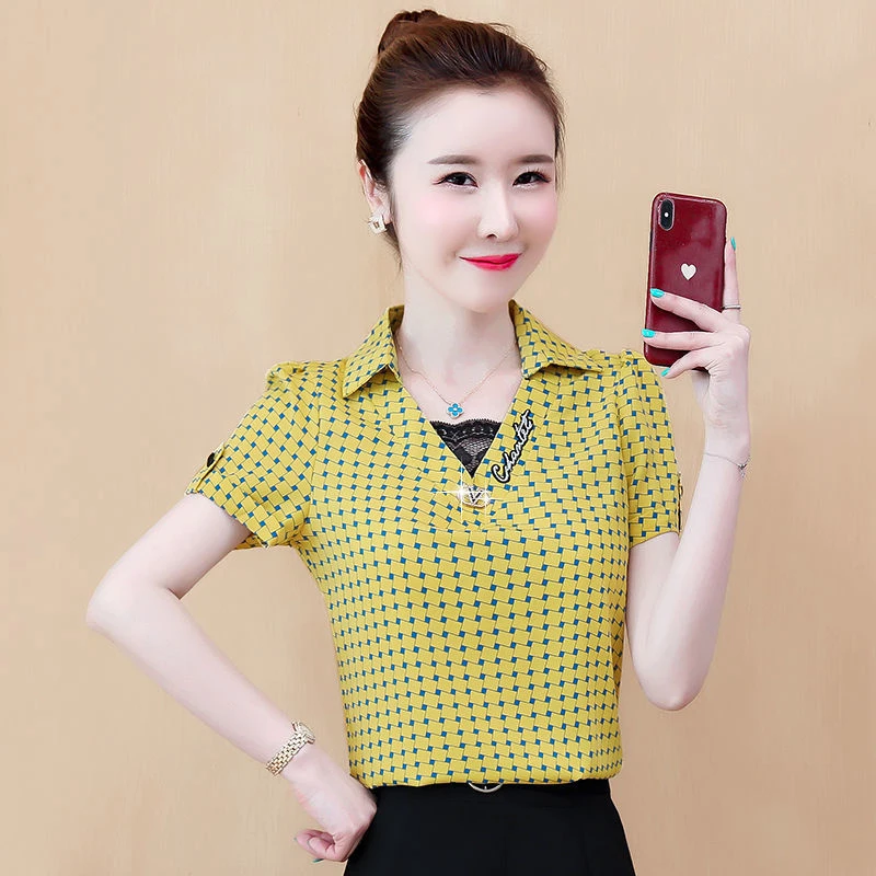 Женские блузки рубашки в клетку повседневные кружевные топы стиле пэчворк