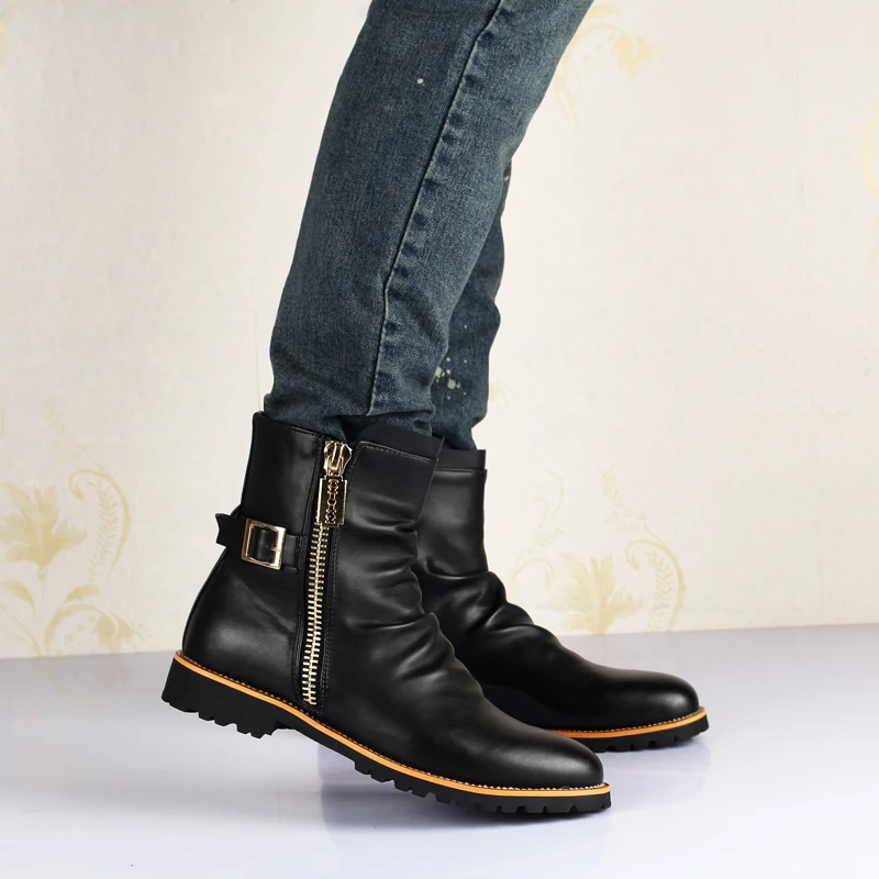 Мужская мода для вечеринок ночного клуба высокие мотоциклетные ботинки