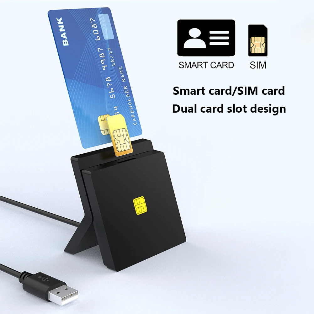 Портативный CR319 USB 2 0 SIM считыватель смарт карт для банковских CAC ID карты Windows 7 8 10 MAC