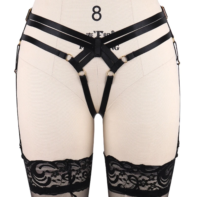Черные трусики подвязки привязной ремень пикантные рейв-клетка для Тела Бондаж