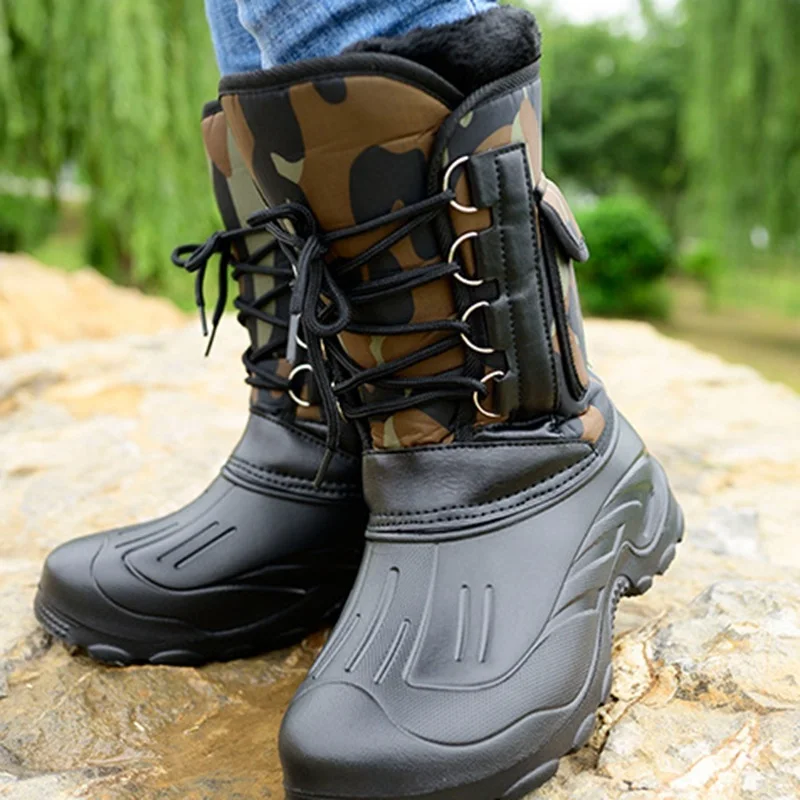 

2021 New Men's Outdoor Waterproof Snow Boots Winter Plus Velvet Wader Fishing Shoes Fly Fishing Carp Equipment For Fisherman