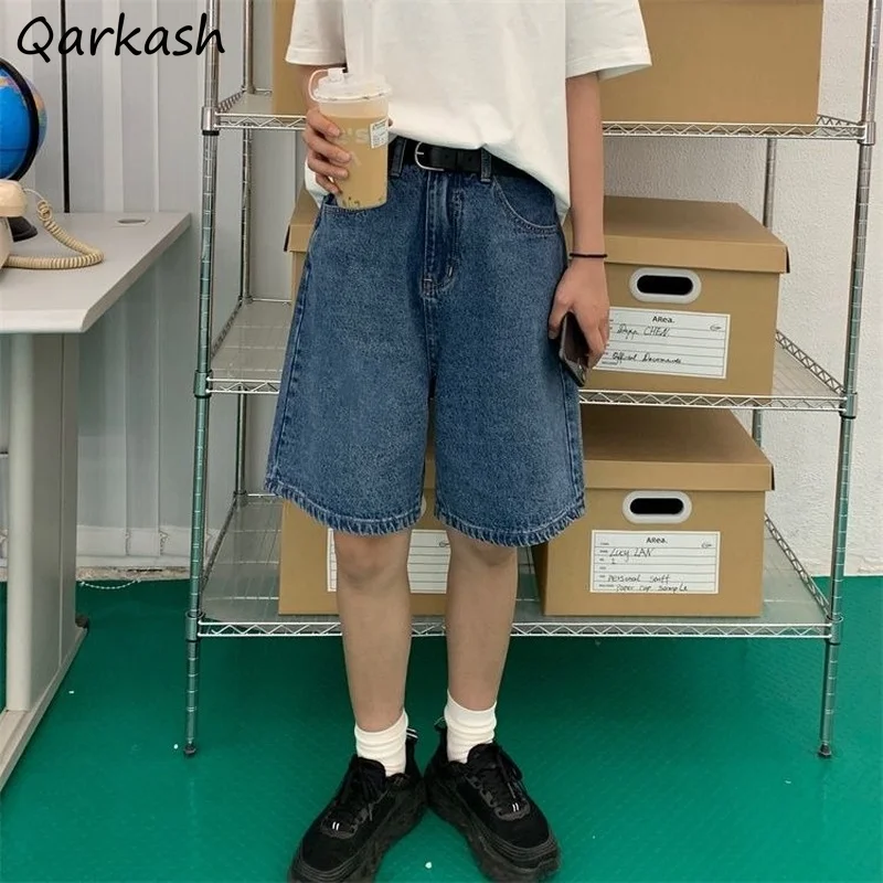 

Шорты женские с завышенной талией, винтажные прямые джинсовые брюки до колен в стиле Харадзюку, простые свободные мягкие Широкие штаны в ст...