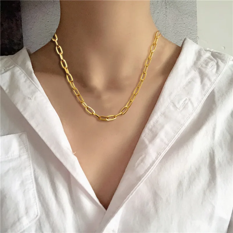 

Paperclip Oval Chain Link Necklace for Women Gold Dainty Boho Beach Simple Handmade Jewelry Gift