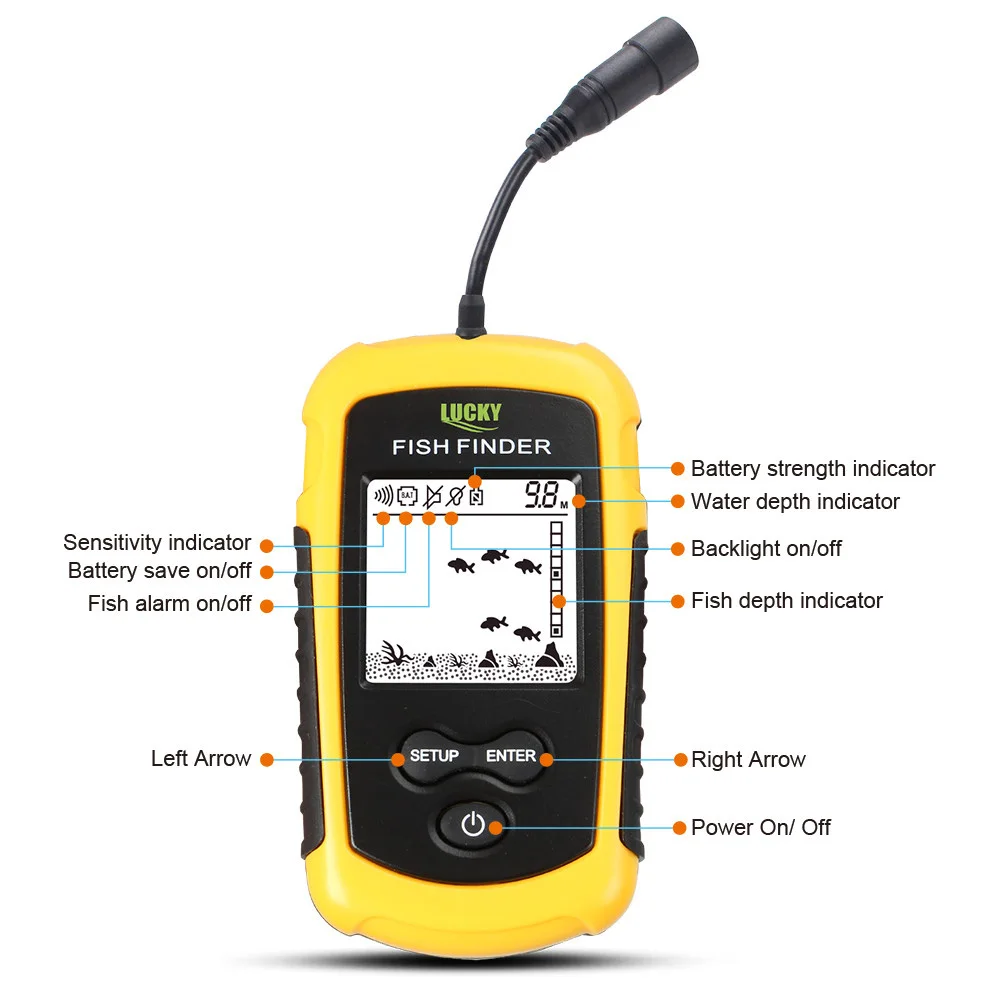 

LUCKY FF1108-1 Fish Finder Portable Wireless Ice fishing Sonar Sounder Alarm Transducer Fishfinder 100m Fishing Echo Sounder
