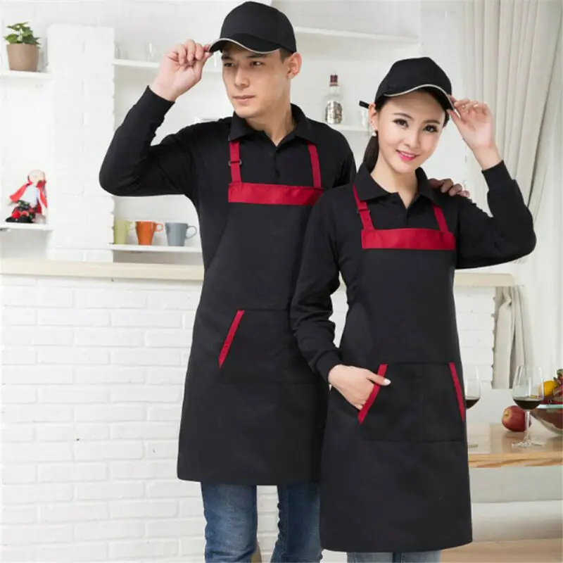 Kitchen Aprons 1PC Solid Cooking Apron For Woman Men Chef Waiter Cafe Shop BBQ Hairdresser with Pockets Work Bibs | Дом и сад