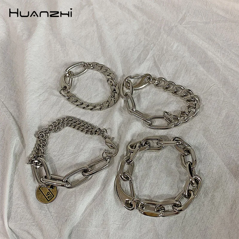 HUANZHI серебряного цвета панк браслет классический в стиле хип хоп Харадзюку