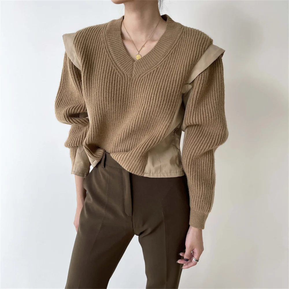 

대민민плотные вязаные женские свитера в стиле пэчворк новая верхняя одежда свободные Популярные 2021 повседневные универсальные стильные Дже...