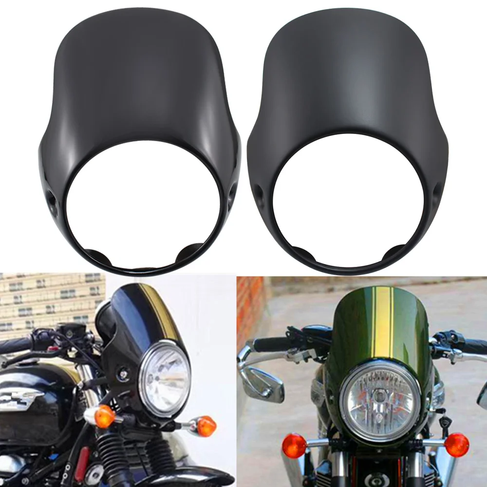 Universal 7&quot Motorcycle Headlight Fairing Visor Retro Cafe Racer Style For BONNEVILLE T100 T120 Thruxton 900 Gloss Matte Black |