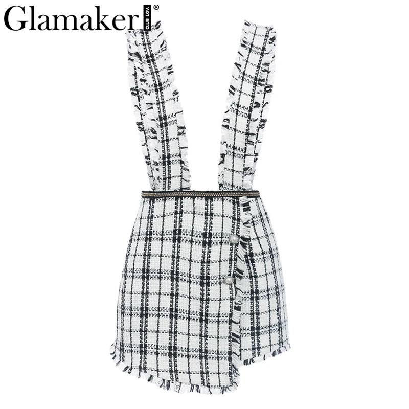 Женская твидовая юбка Glamaker черная мини с бахромой и высокой талией вечерние