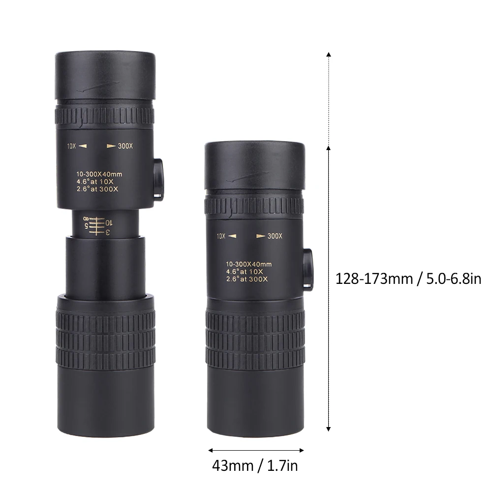 10-300X40mm BAK4 Prism Monocular Telescope Spotting Scope with Smartphone Holder and Tripod for Adults Bird Watching Camping | Инструменты