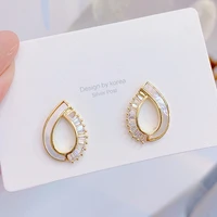 14k real gold shining cz earring for women vogue temperament top crystal stud earrings wedding jewelry pendant bijoux gift