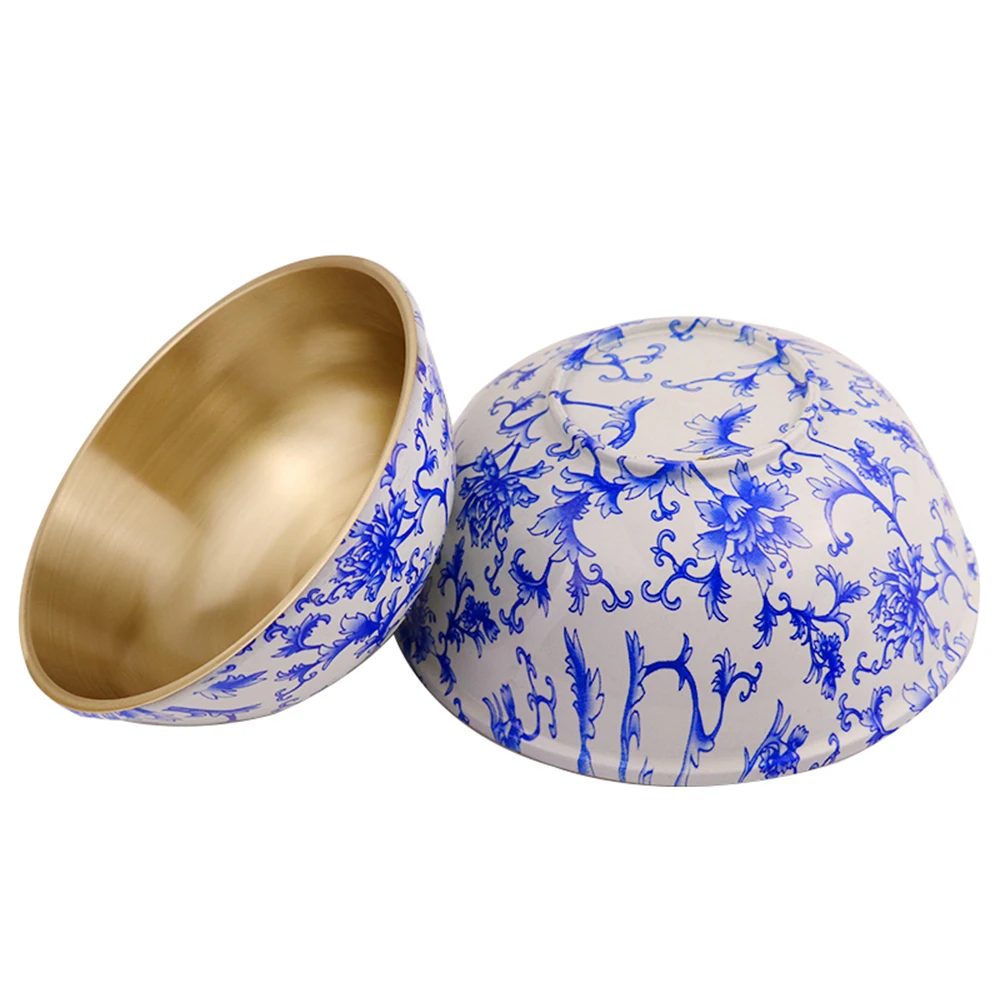 Утолщенная сине-белая медная миска из чистой меди посуда украшения домашняя для