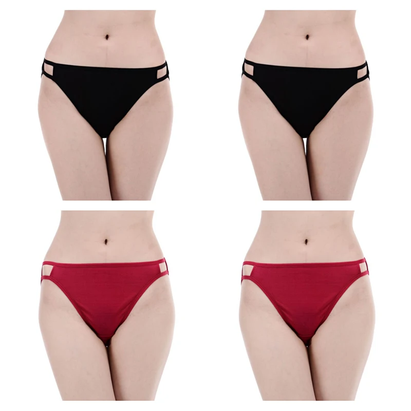 Underwear Women 4 Pair 100% Silk Knit Women's String Bikini Panties Two Line Elastic Solid Tanga US S M L XL XXL