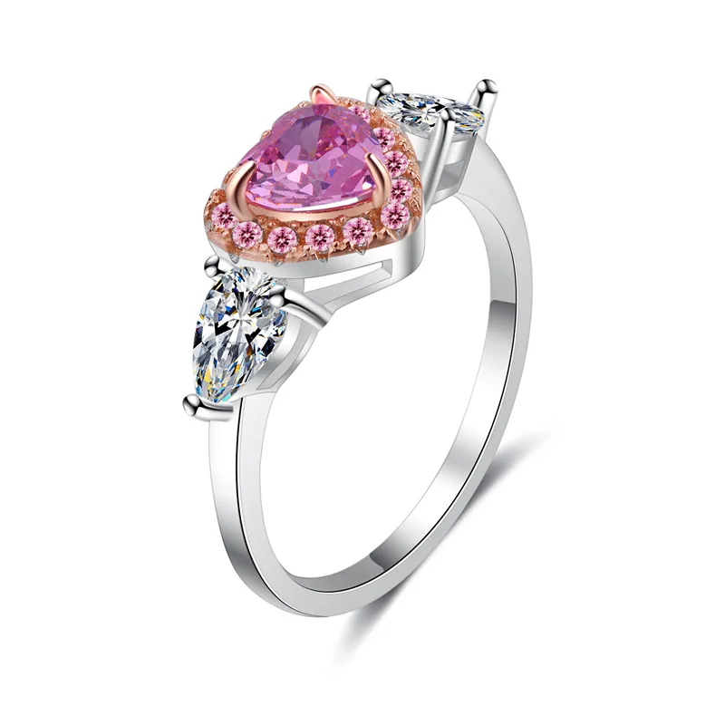 925 пробы Серебряное романтическое кольцо принцессы розовое Персиковое сердце