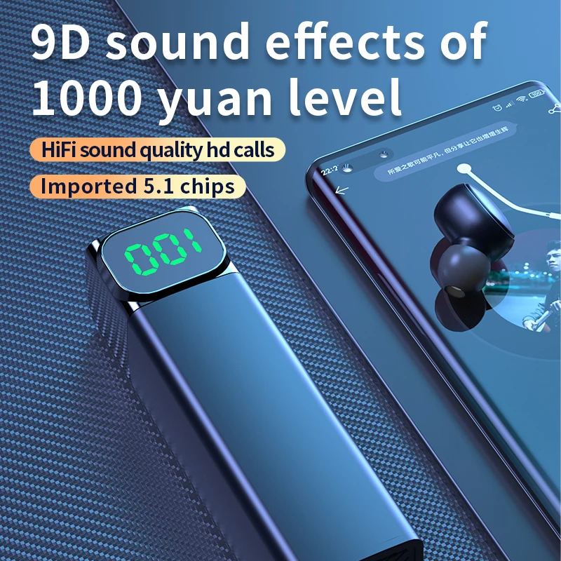 

TWS Wireless Bluetooth 5.1 Earbuds Hands-free Portable Fashionable Functional Universal Sports Office Home Gaming Use Earphone